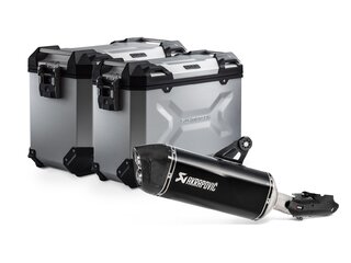 TRAX ADV aluminum case system + Akrapovic Silver. 45/37 l. BMW R 1250 GS/Adv/Rally