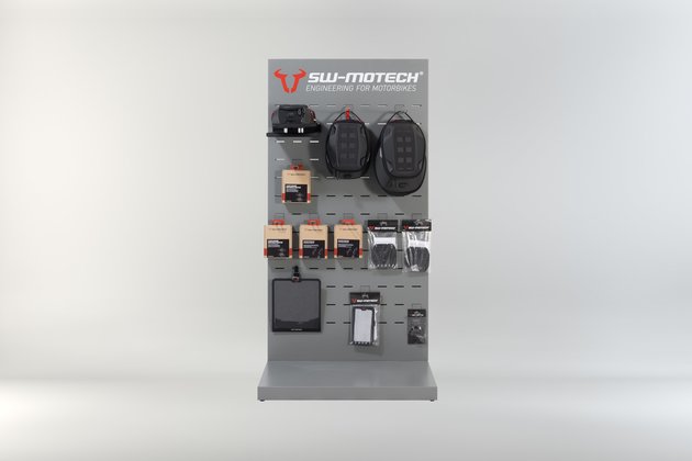 Sales display room with mounting Topic: PRO tank bags and accessories.