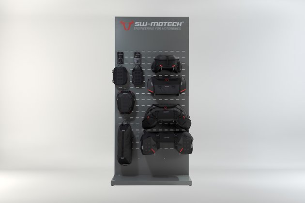 Sales display - wall with equipment Topic: PRO rear bags and accessories.