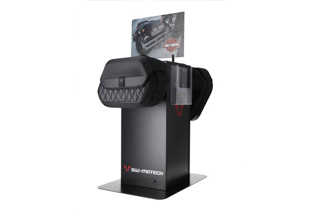 Sales display with mounting Theme: Harley LH side bag and accessories.