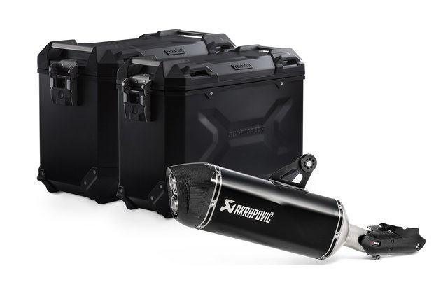 TRAX ADV aluminum case system + Akrapovic Black. 45/37 l. BMW R 1250 GS/Adv/Rallye