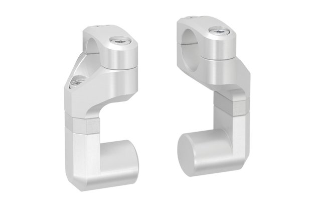 Vario bar back for O 22 mm handlebar Up/back variable. Silver.